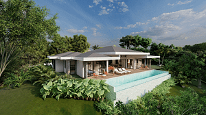 Under Construction, One Level, 4 Bed, 4.5 Bath Ocean View Home with Large Terrace and
Infinity Pool. Choose colors and finishes on this brand new contemporary home perched on a
hillside offering spectacular Pacific Ocean views overlooking Playas del Coco and beyond