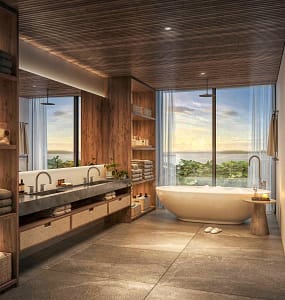 A bathroom in a condominium residence