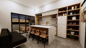 The open concept kitchen and living room is a popular and modern design feature that creates a spacious and airy feel, while the 1 bedroom and 1 bathroom layout is perfect for individuals or couples.