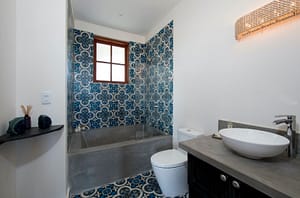 Luxury bathroom with a sleek bathtub at 32 Plaza Central, Las Catalinas – spa-like retreat with high-end finishes.