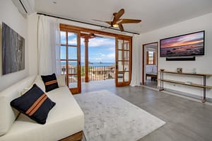 Bright and stylish living room at 32 Plaza Central, Las Catalinas – open-concept design with ocean views and elegant decor.