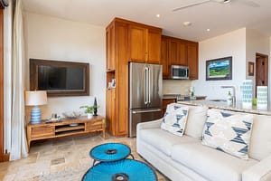 Bright and elegant living room with ocean views at 42 Carlota Penthouse in Las Catalinas.