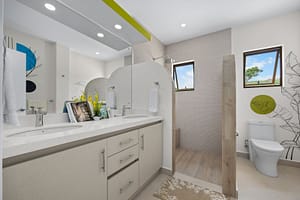 Elegantly designed bathroom at Casa Camari featuring high-end finishes, custom vanities, and a spa-like ambiance.