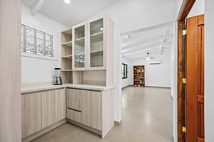 Modern remodeled kitchen at Casa Mango with upgraded countertops, new flooring, and stylish cabinetry in Playa Grande, Costa Rica.