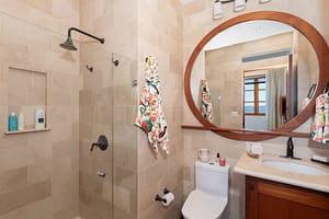 Stylish and modern bathroom with elegant finishes at 42 Carlota Penthouse in Las Catalinas.