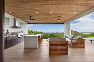Spacious balcony with panoramic ocean and sunset views at Casa Seahorse in Mar Vista, Playa Flamingo.