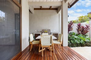 Spacious covered terrace for outdoor living at Tamarindo Park #51 in Playa Tamarindo.