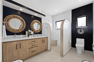 Elegantly designed bathroom at Casa Camari featuring high-end finishes, custom vanities, and a spa-like ambiance.