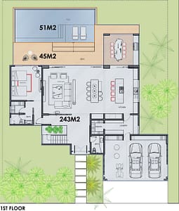 Villa Celeste, 387m2, 1st Story Floor Plan, Blue Moon, Roatan