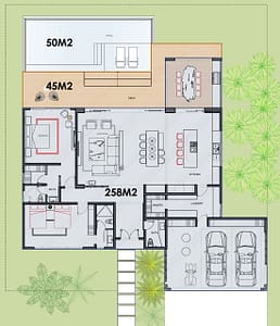 Villa Coral Floor Plan, Single Floor Villa in Blue Moon Community, 258m2 Roatan, Honduras