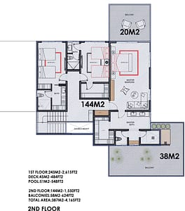Villa Celeste, 387m2, 2nd Story Floor Plan, Blue Moon, Roatan