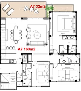 Condominium Azul, Three Bedroom Penthouse with Rooftop Deck 169m2 Floor Plan, Ocean Front Condo in Blue Moon, Roatan