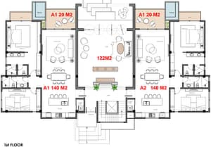Condominium Azul, 1st Story Floor Plan Drawings, Ocean Front Condo in Blue Moon, Roatan
